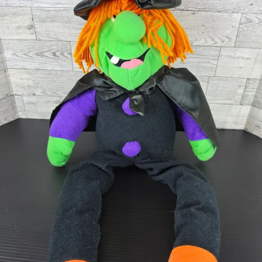 Vintage 1995 Stuffins Inc Halloween Witch Plush Shelf Sitter Green Orange Purple